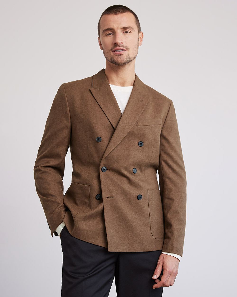 Tailored-Fit Brushed Twill Cacao Blazer