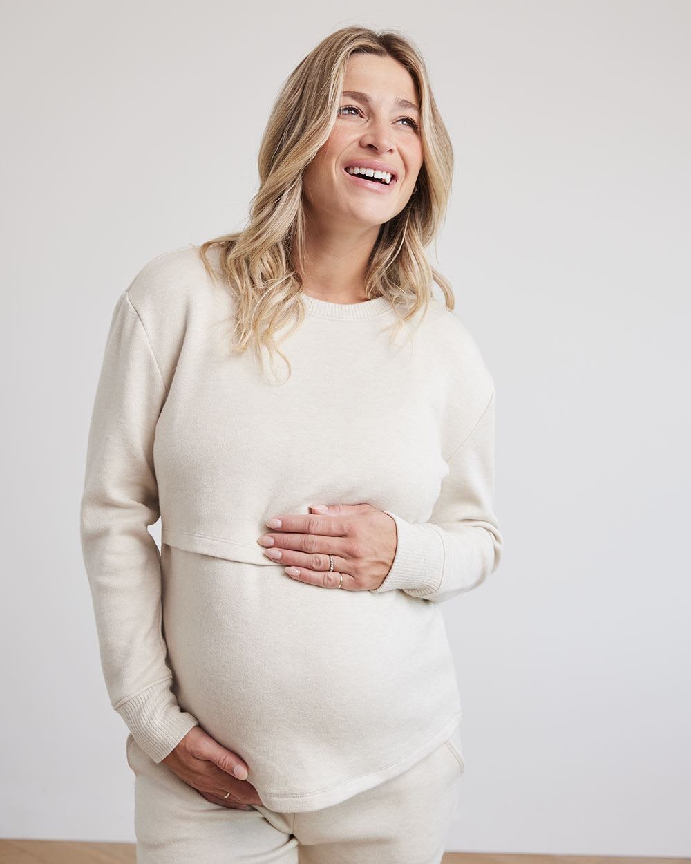 Long-Sleeve Nursing Crew-Neck Top - Thyme Maternity