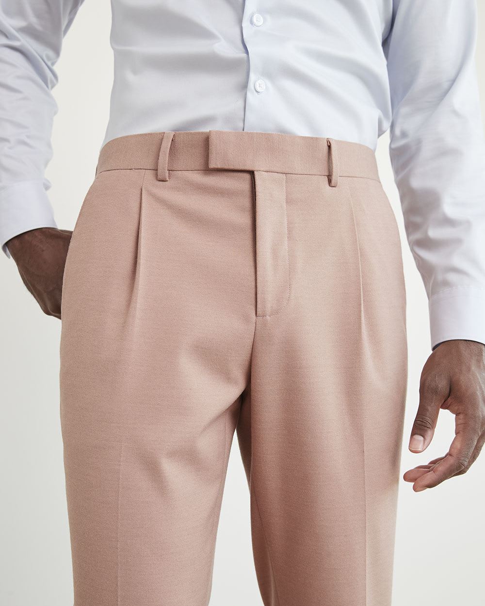 Pink Pleated Tapered-Leg Suit Pant