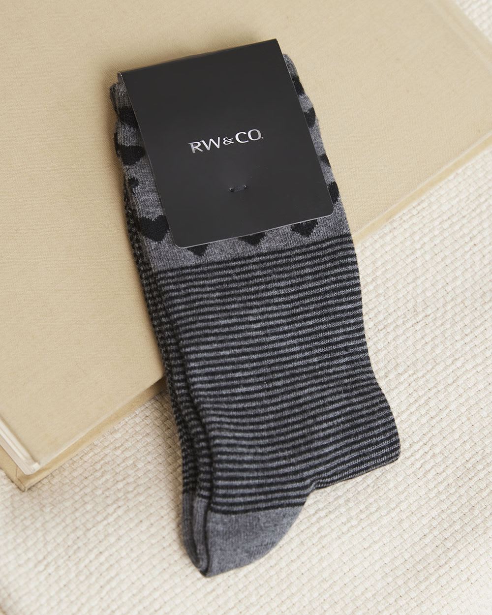 Bamboo Crew Socks with Hearts and Stripes