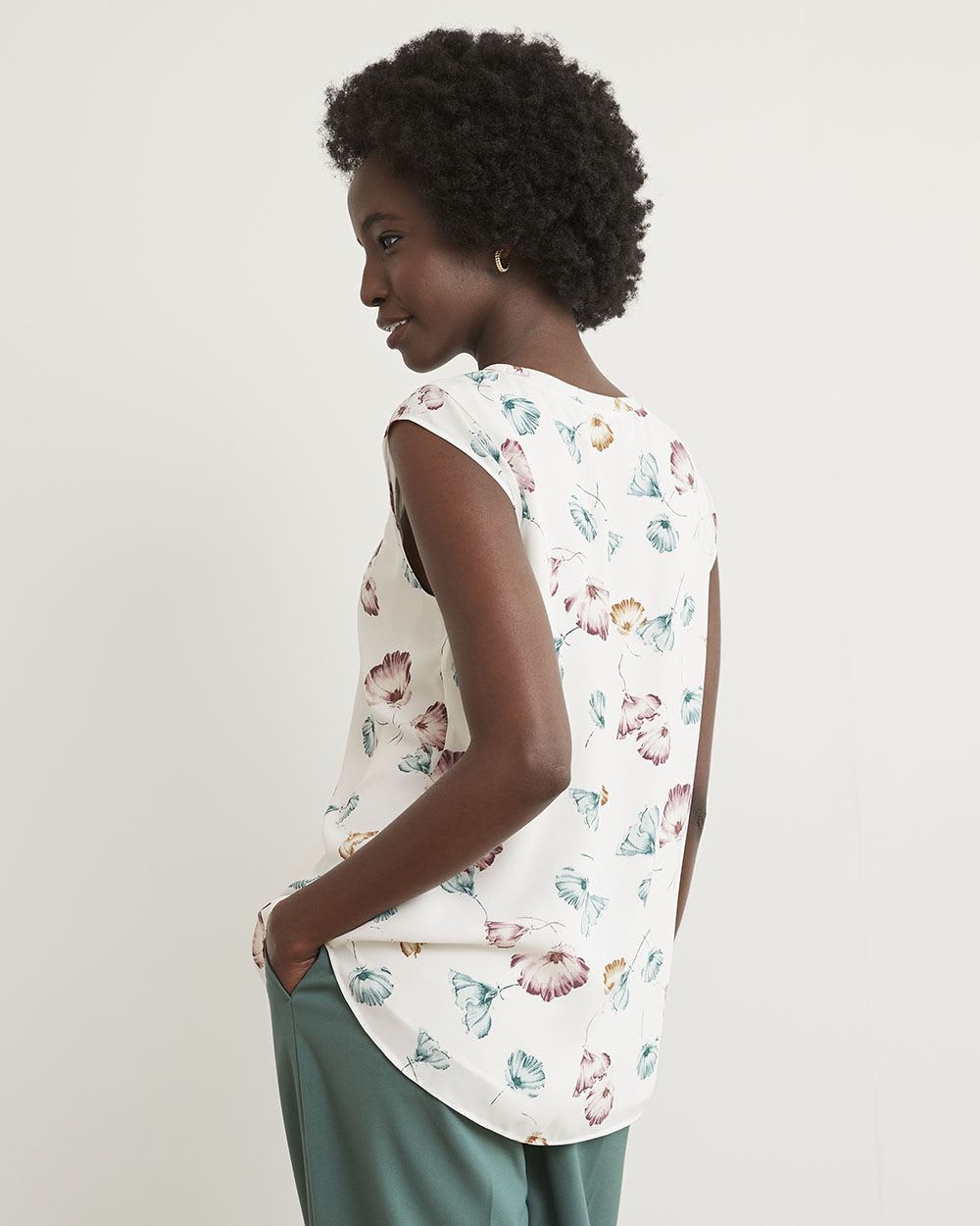 Printed Silky Crepe Cap Sleeve Blouse