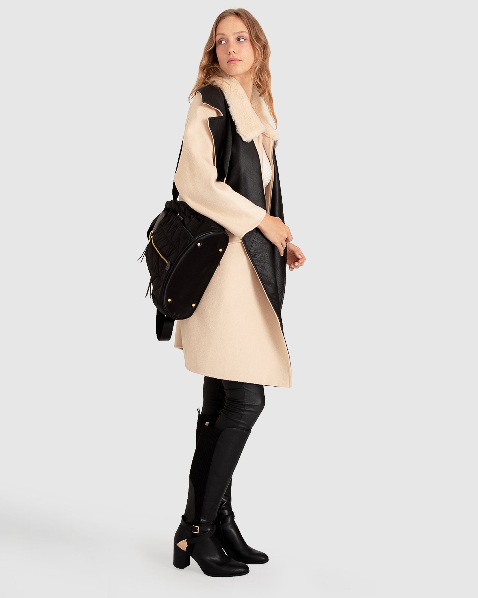 Belle & Bloom Watch Me Go Oversized Leather Trimmed Coat