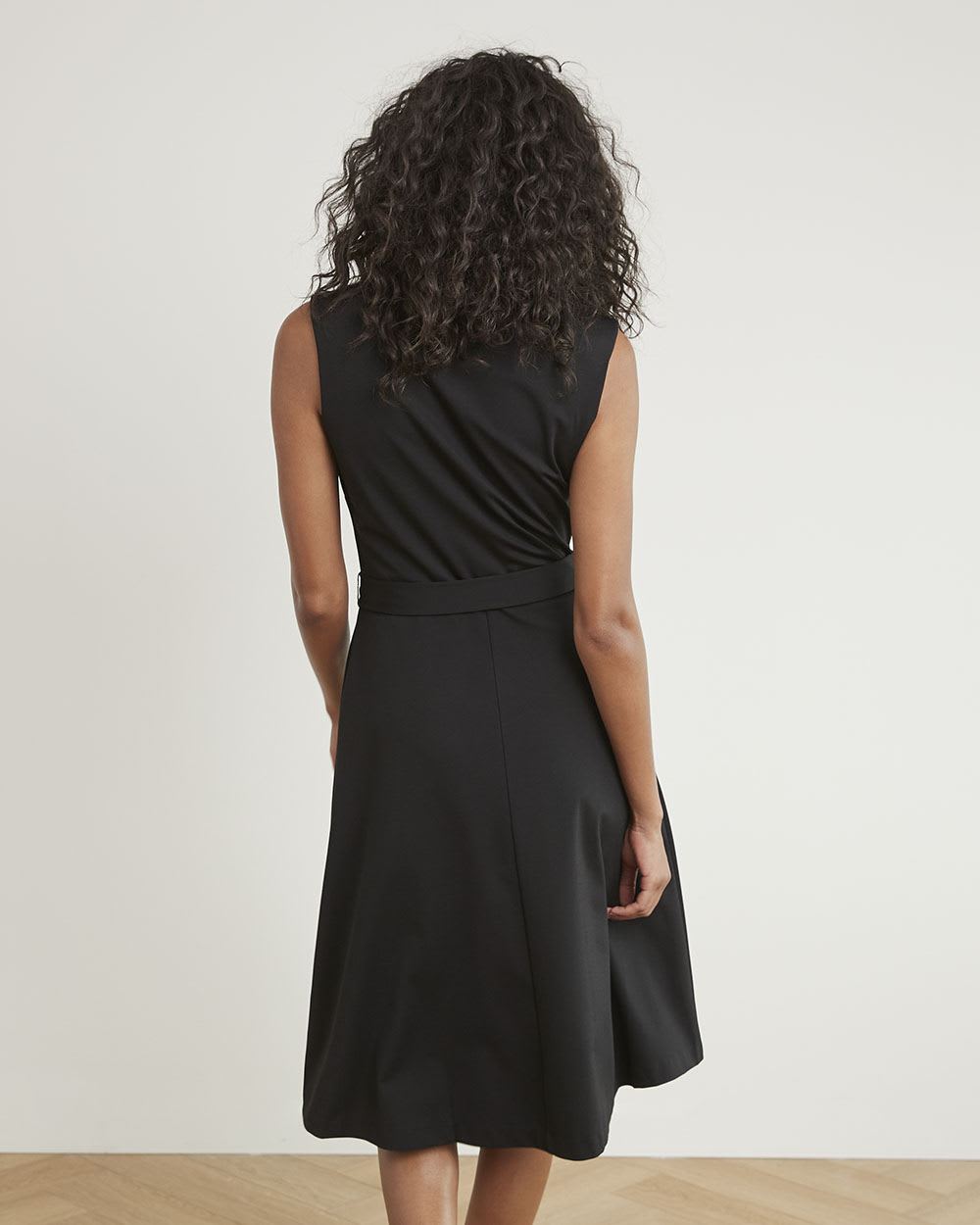 Sleeveless Fit and Flare Dress with V Neckline