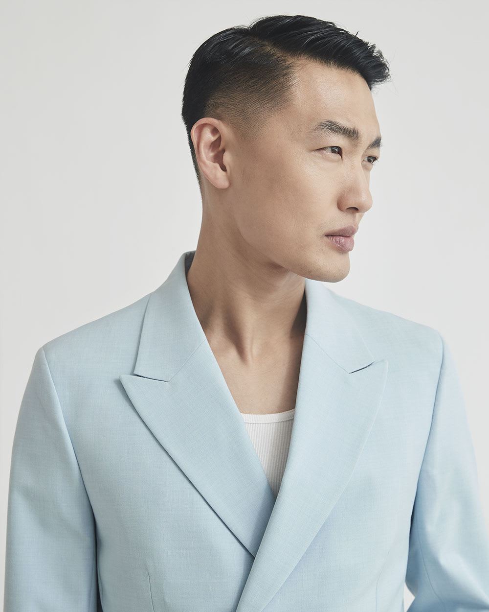 Slim Fit Double-Breasted Light Blue Suit Blazer