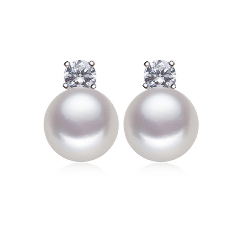 White Freshwater Pearl & Circular CZ Stud Earrings - Signature Pearls