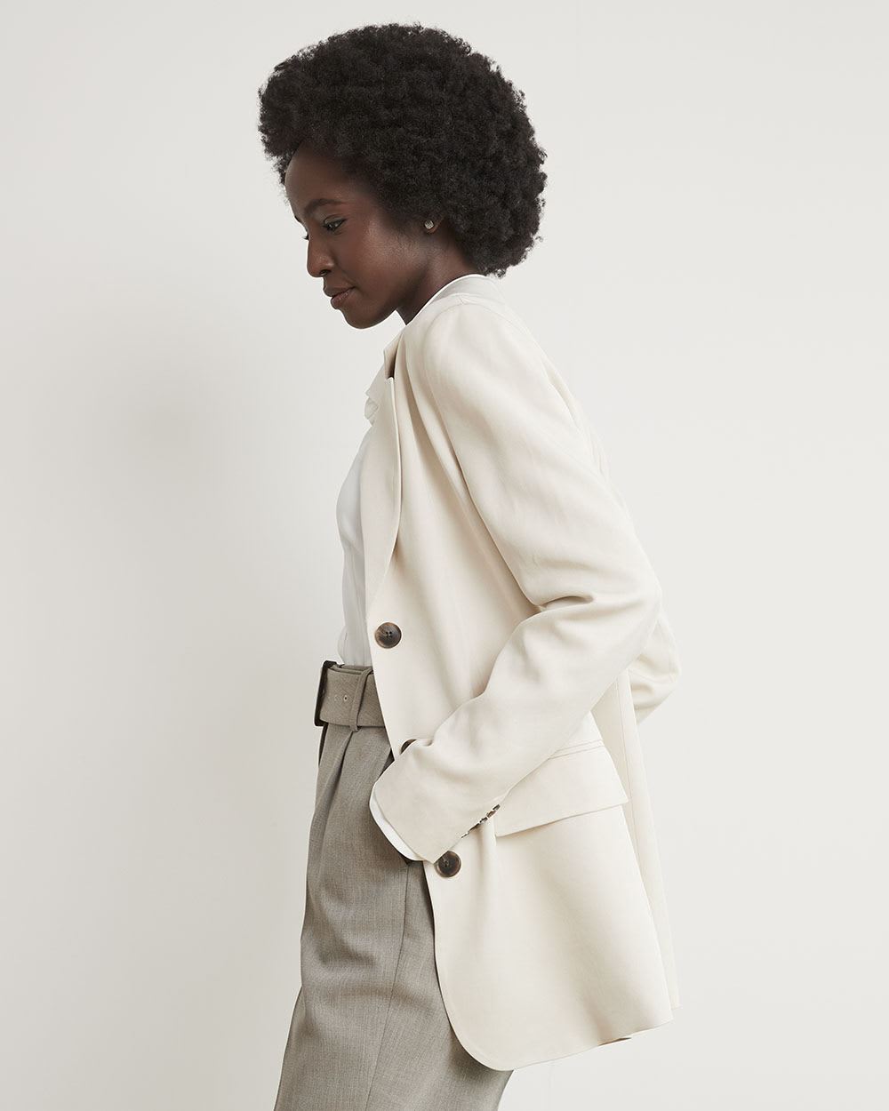 Three-Button Oversized Tencel Blazer