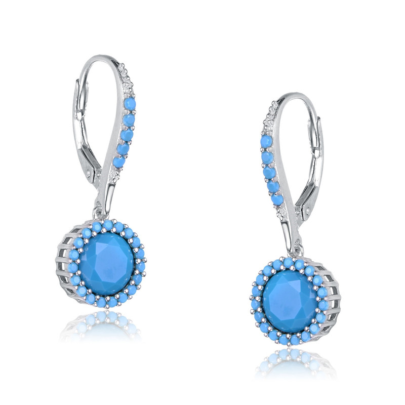 Sterling Silver with Colored Cubic Zirconia Drop Euro Earrings