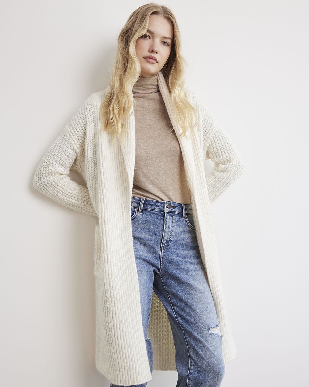 Long Oversized Cardigan with Shawl Collar