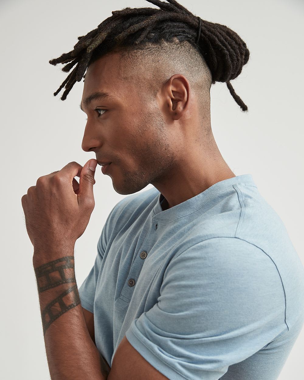 Solid Short-Sleeve Tee with Henley Neckline