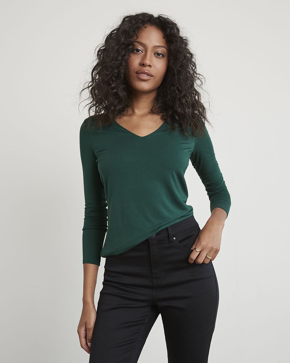 Fitted Long-Sleeve V-Neck Tee