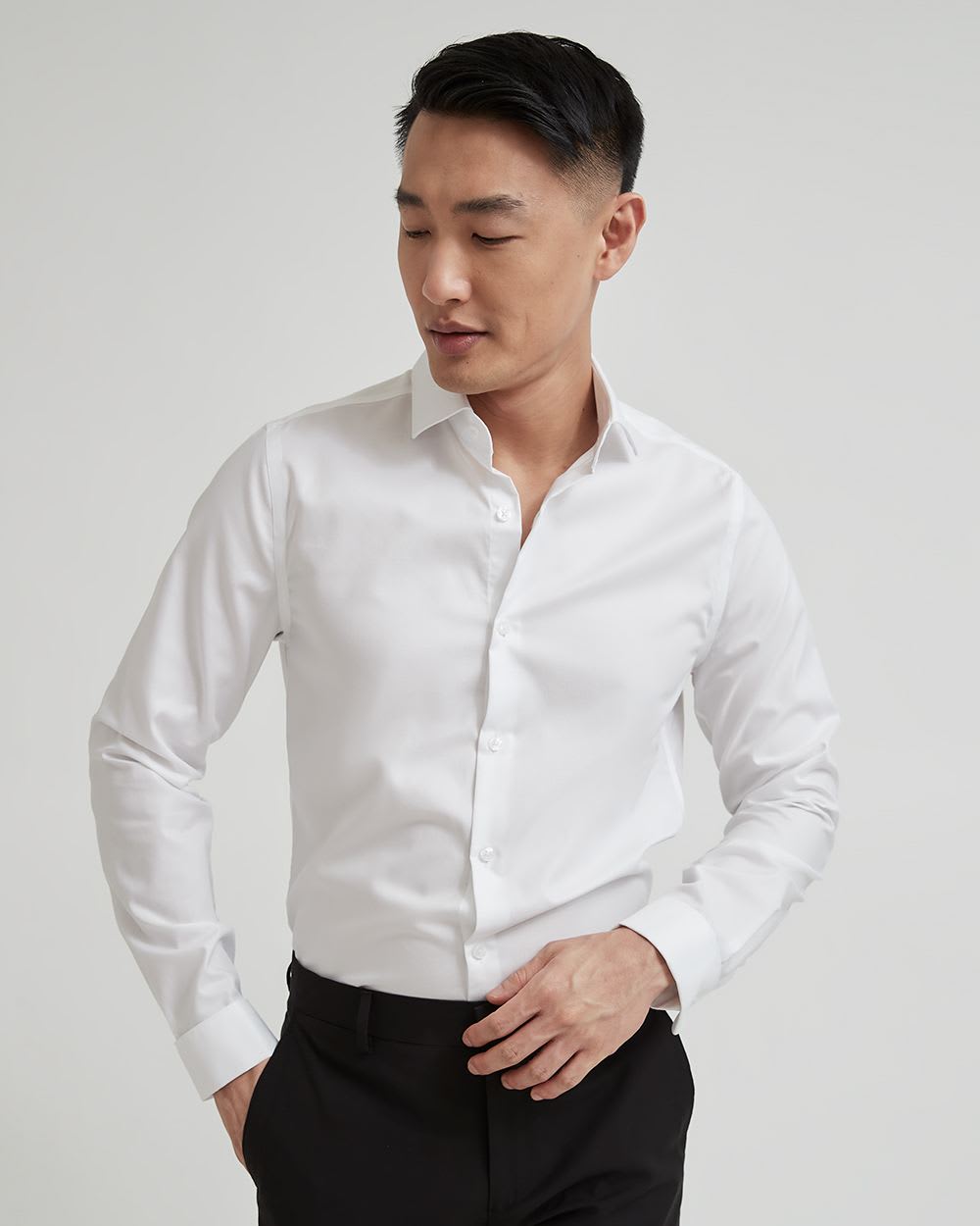 White Twill Dress Shirt with French Cuff