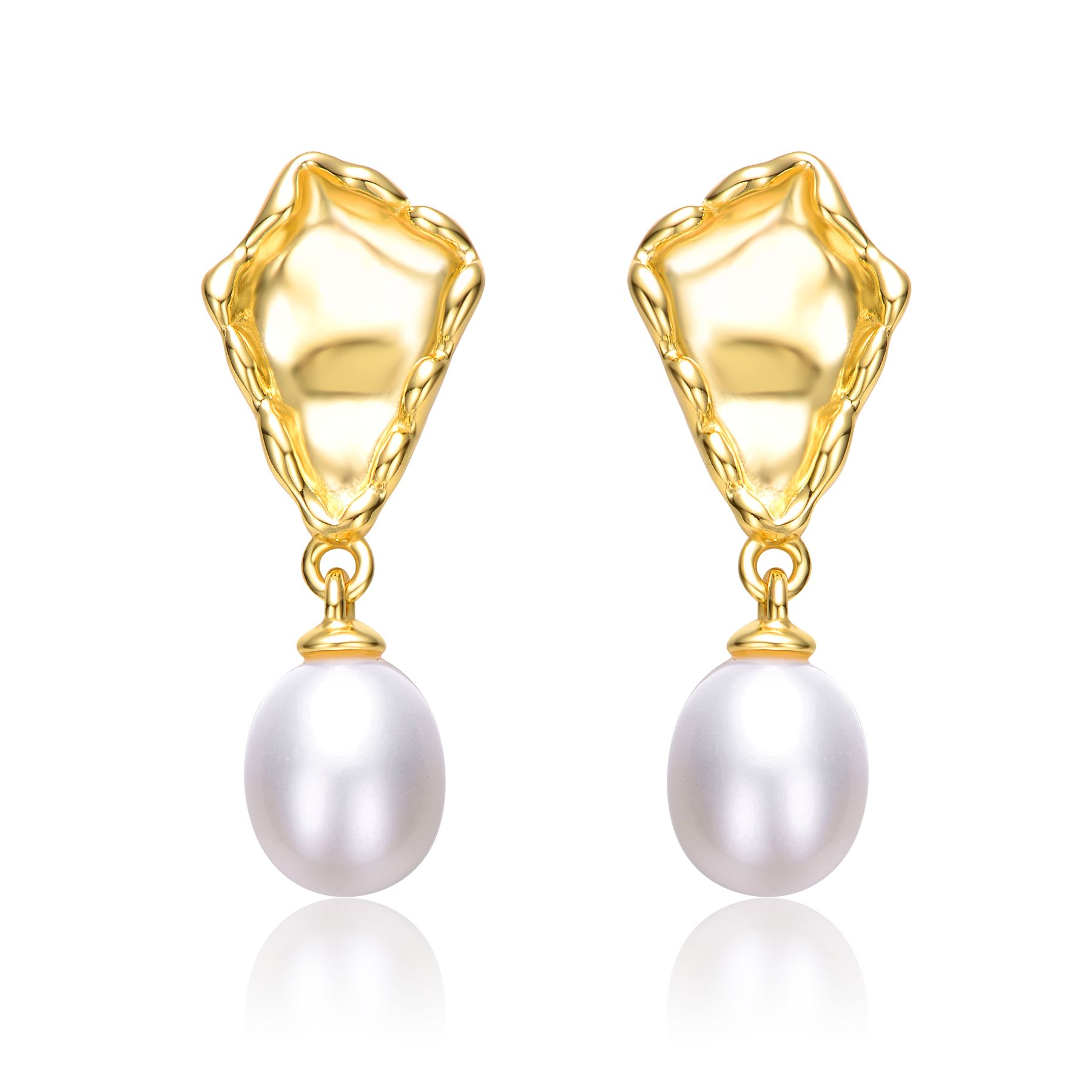 Sterling Silver 14k Yellow Gold Plated with White Pearl Nugget Dangle Earrings