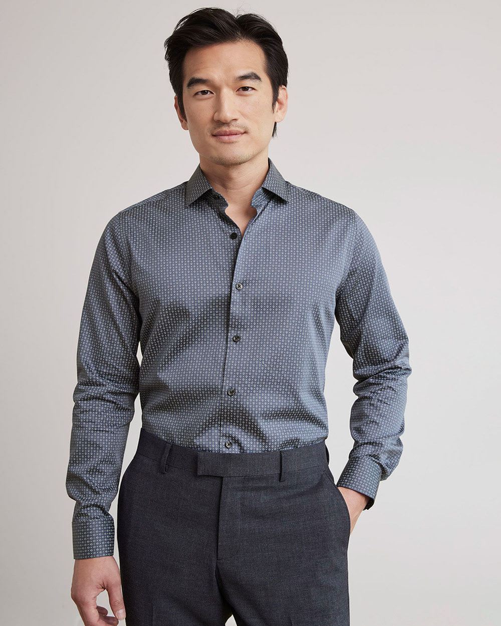 Slim-Fit Dress Shirt with Micro Mosaic Pattern