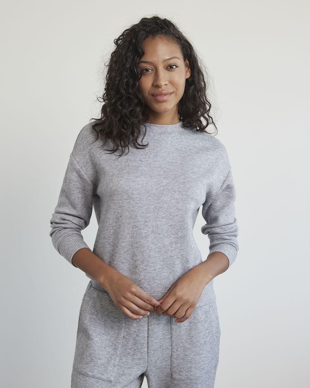 Solid Long-Sleeve Crew-Neck Sweatshirt