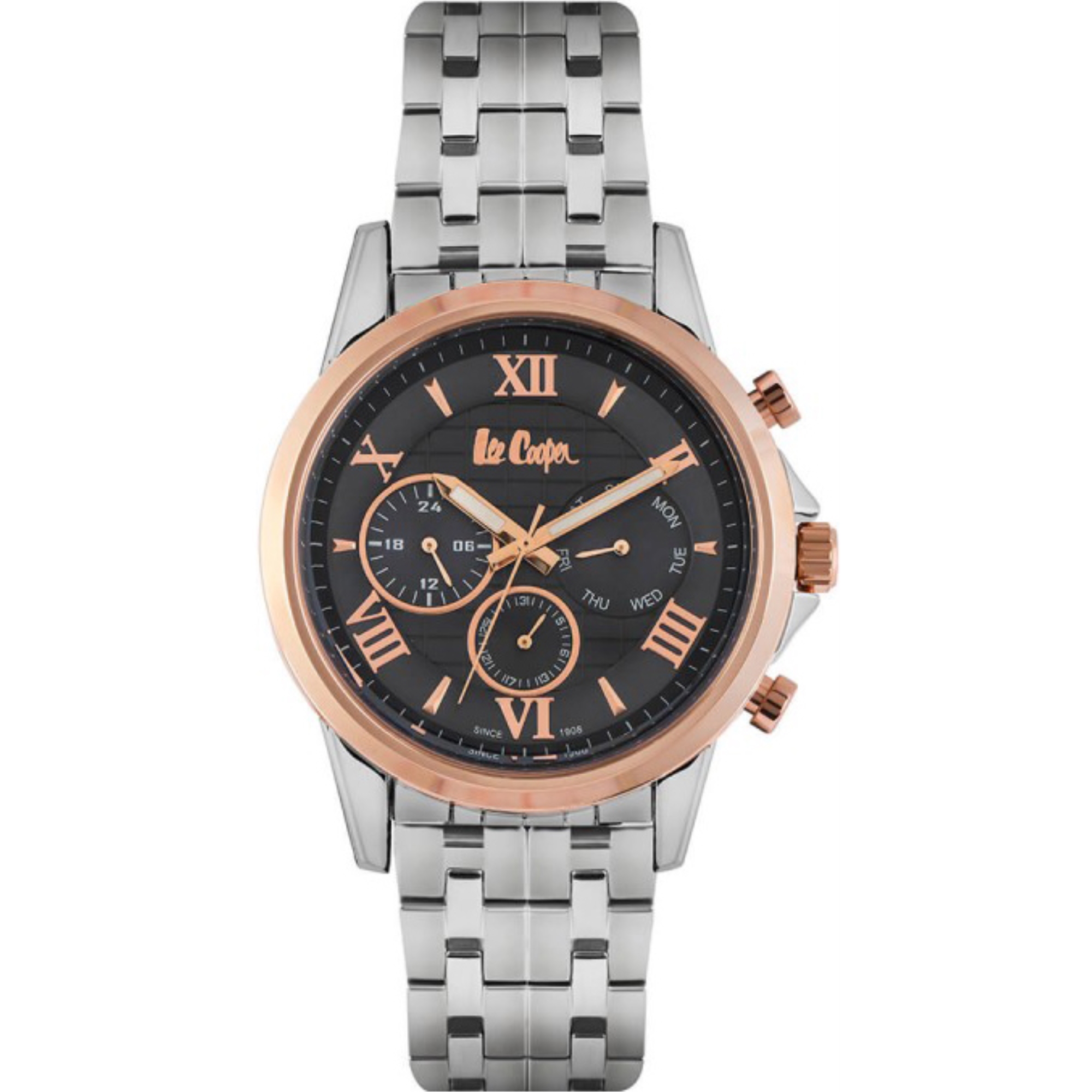 LEE COOPER-Men's Silver 45mm watch w/Black Dial