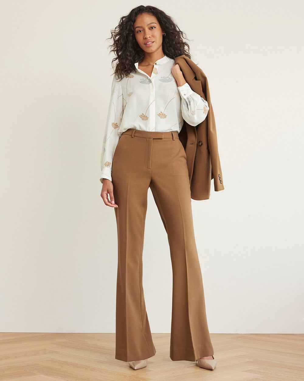 Flare-Leg High-Rise Tan Pant
