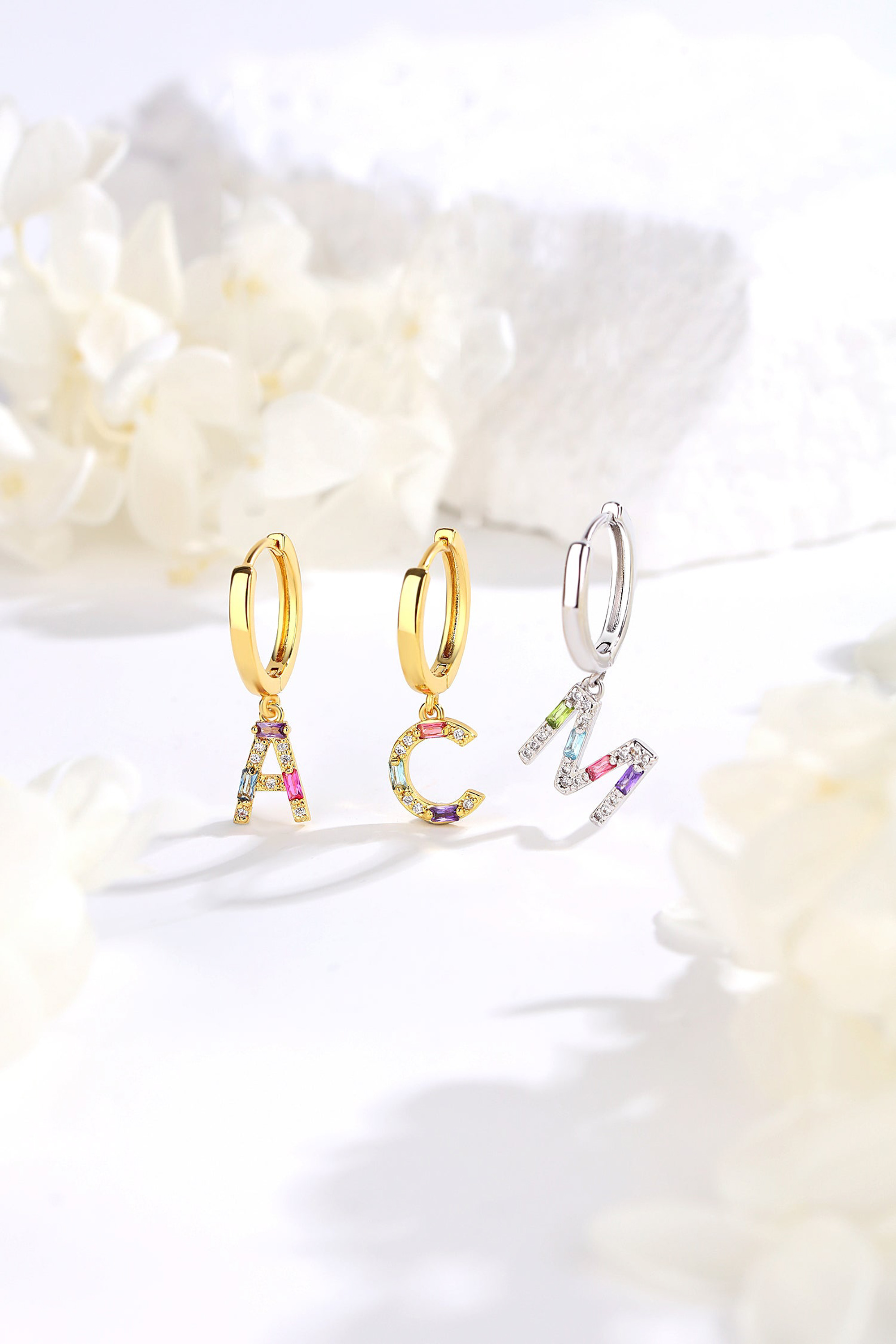 Classicharms-Single Pavé Initial Charm Drop Huggie Hoop Earring-Letter Z