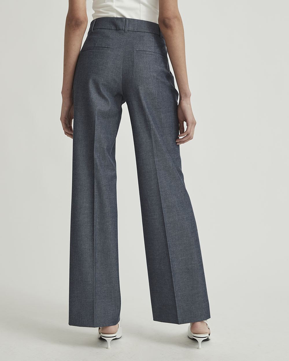 Chambray Mid-Rise Wide Leg Pant