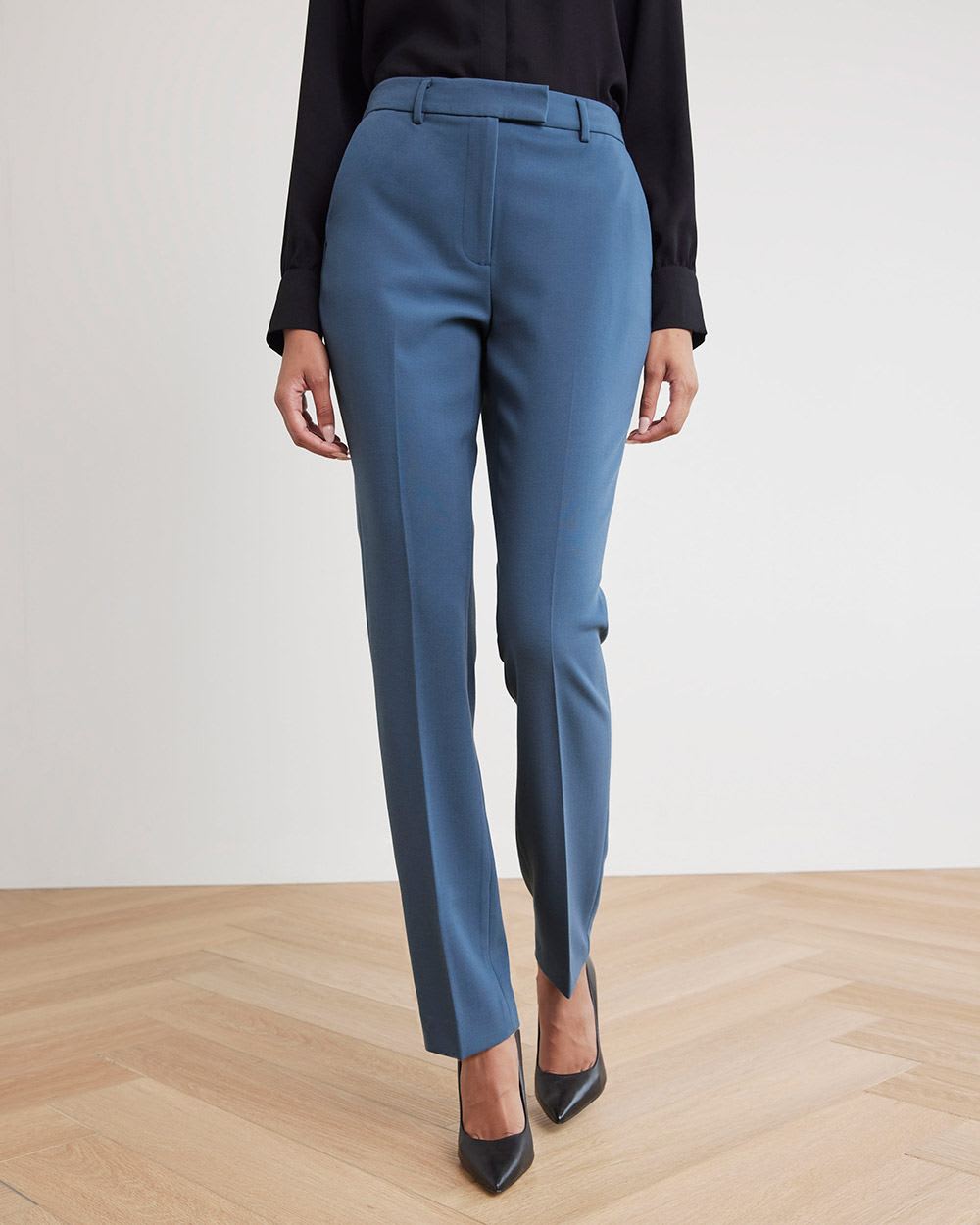 High-Rise Slim-Leg Blue Pant