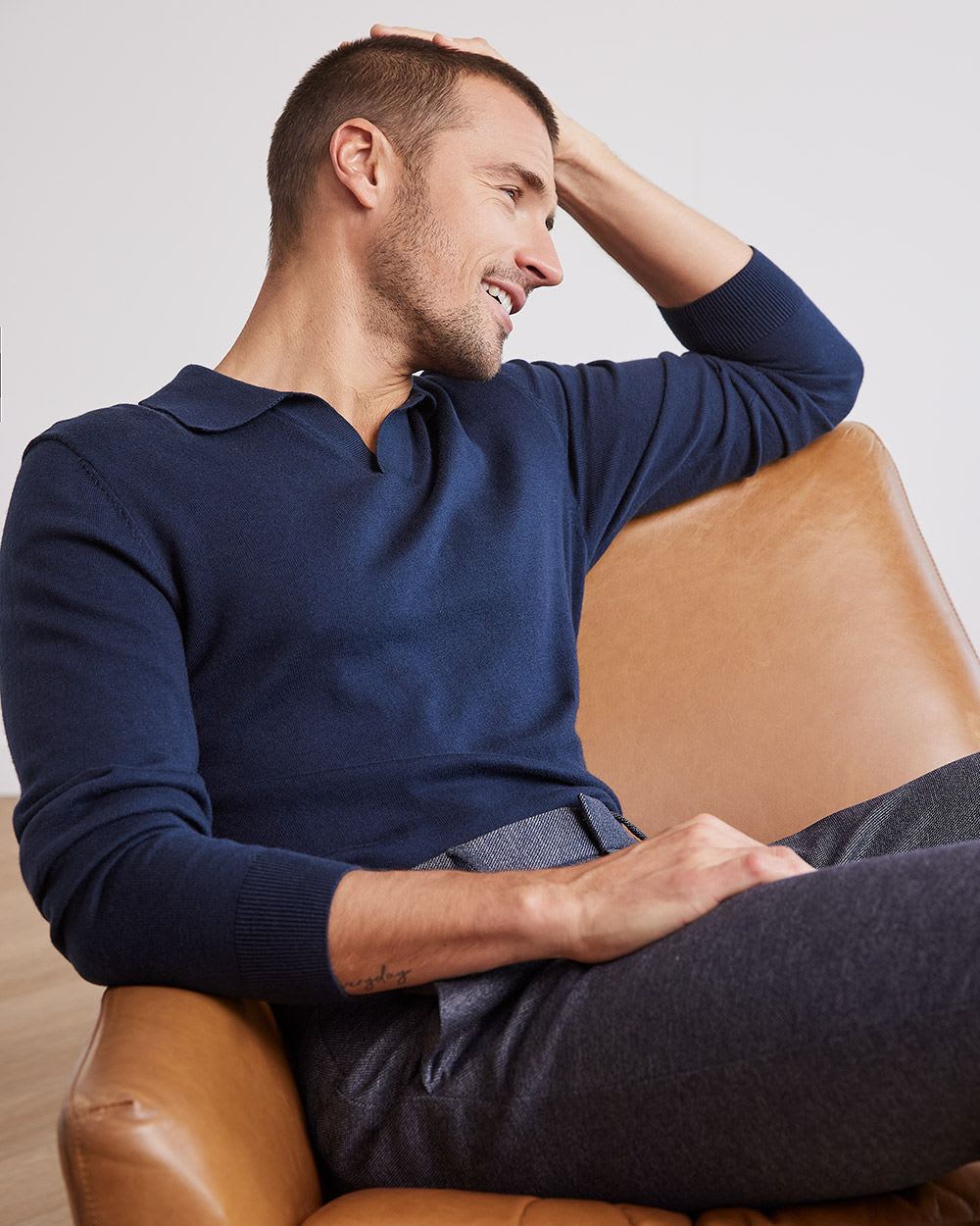 Long-Sleeve Cotton Polo with Johnny Collar