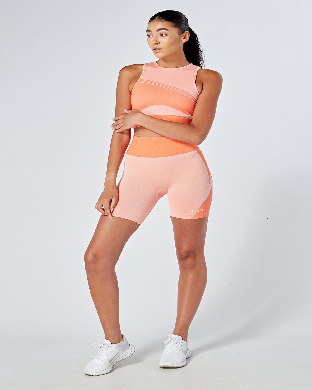 Twill Active - Recycled Colour Block Body Fit Racer Crop Top - Coral