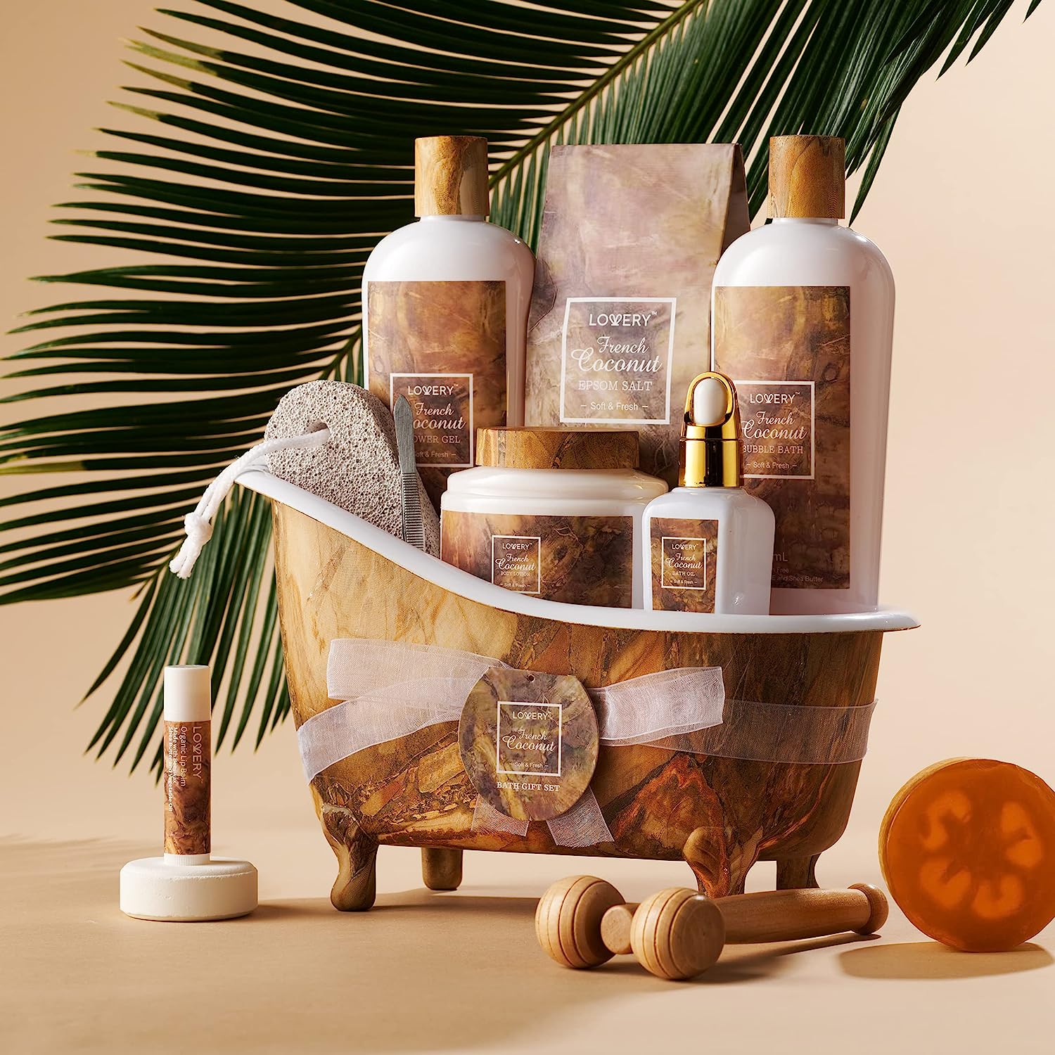 Lovery French Coconut Bath And Body Relaxation Gift Basket, 13 Piece