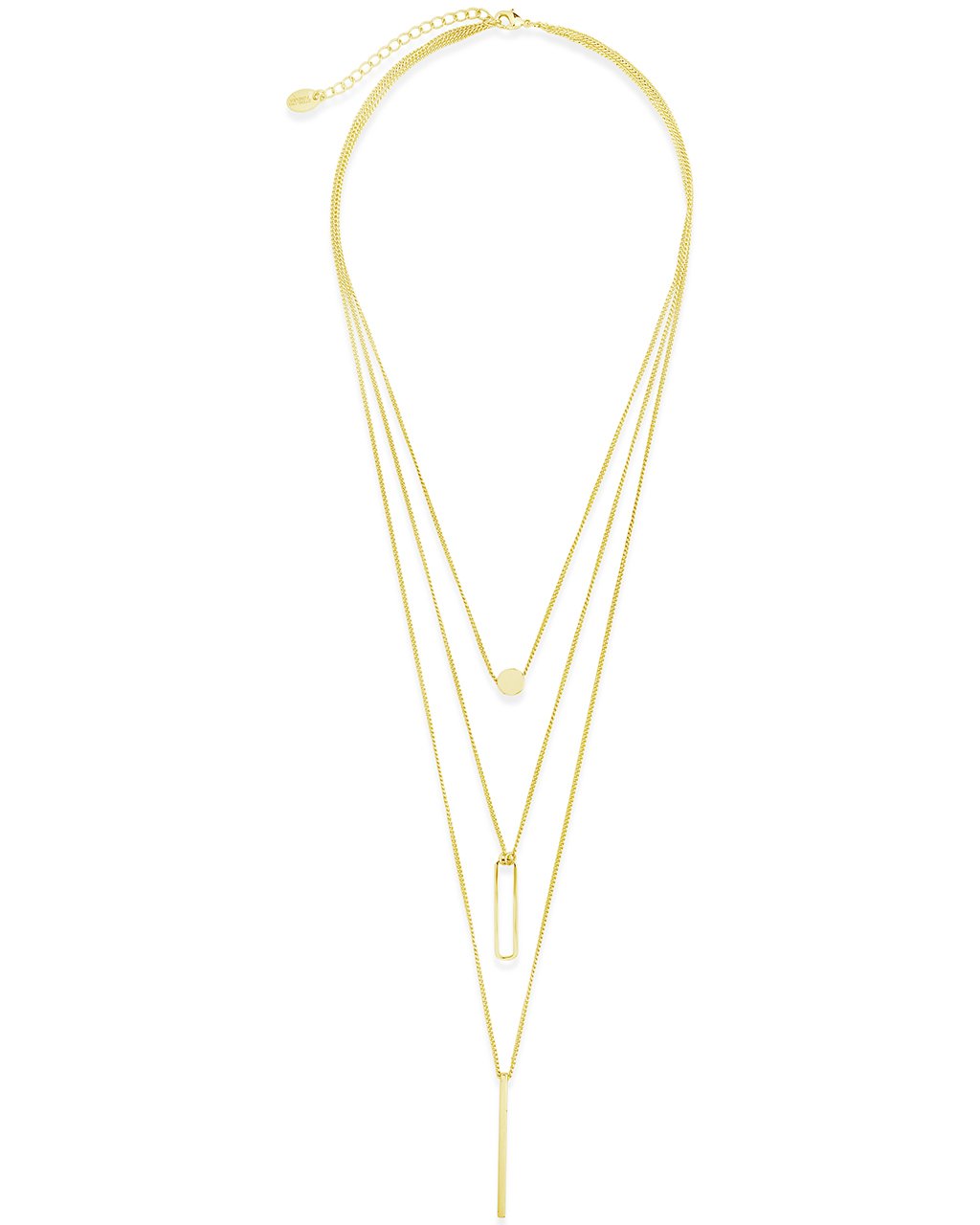 Sterling Forever - Bar, Disk, Open Bar Drop Layered Necklace