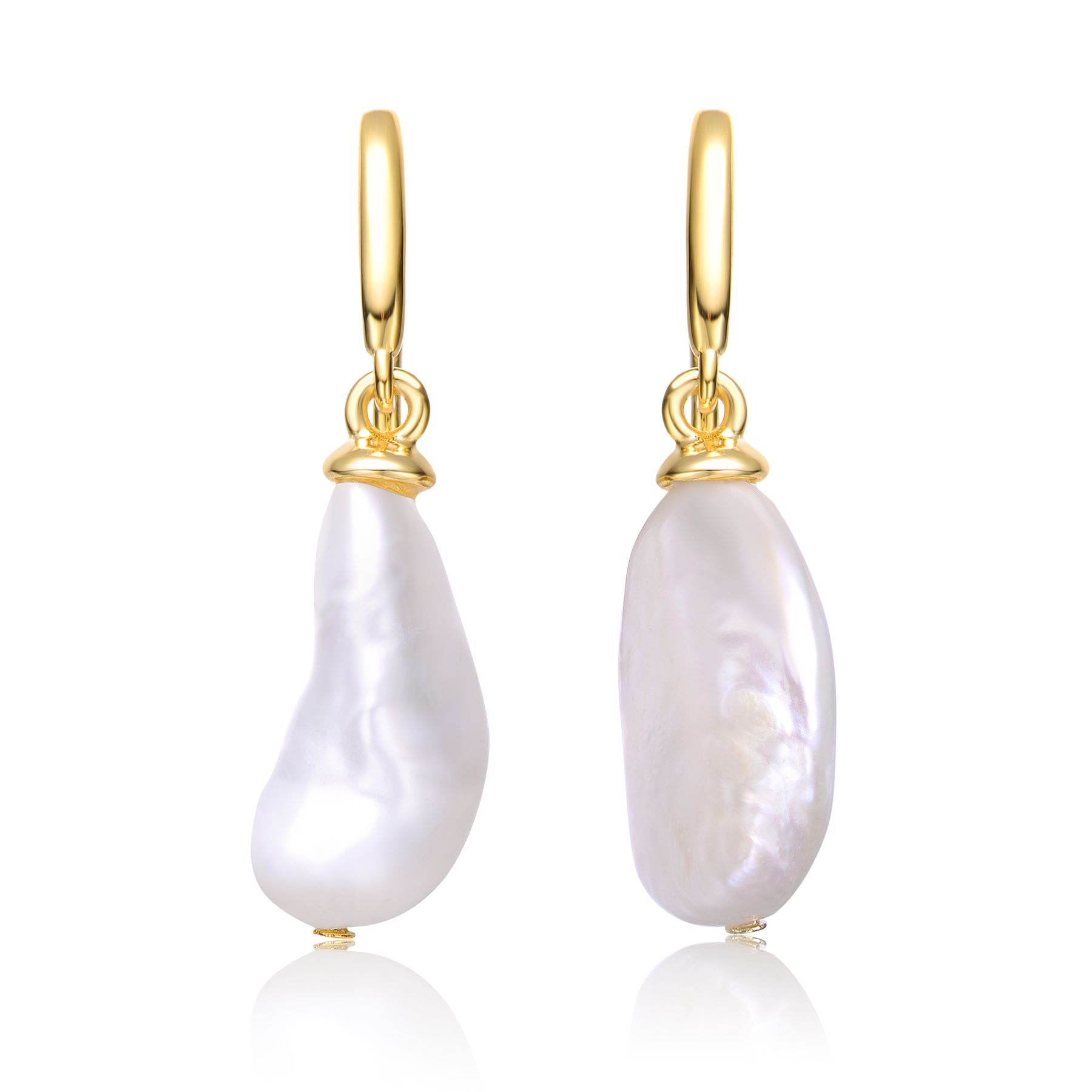 Sterling Silver 14k Yellow Gold Plated with Baroque White Pearl French Hook Dangle Drop Earrings