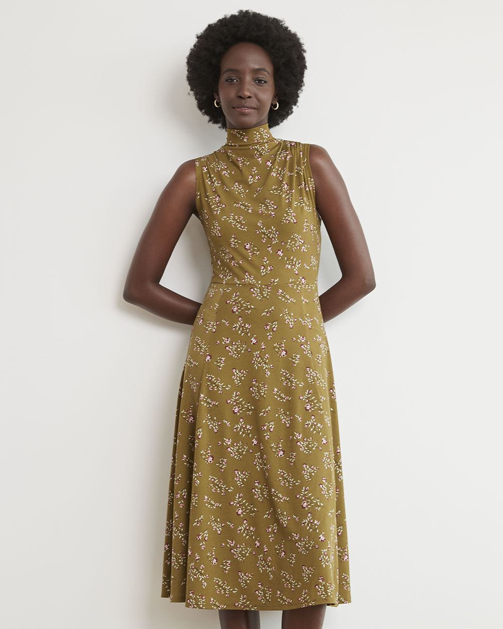 Sleeveless Fit and Flare Dress with Funnel Neckline