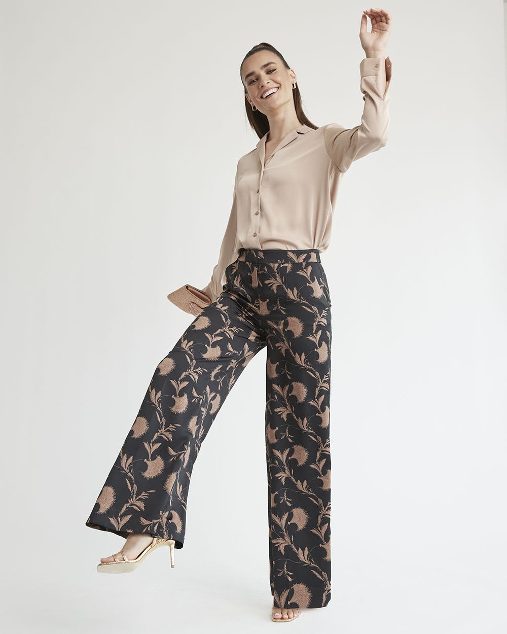 Long-Sleeve Buttoned-Down Satin Blouse