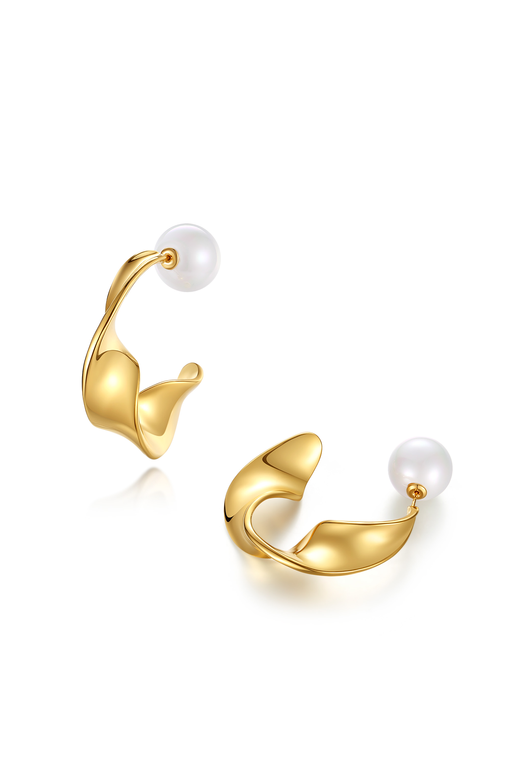 Classicharms-Gold Chunky Wave Statement Hoop Earrings and Pearl Studs Set