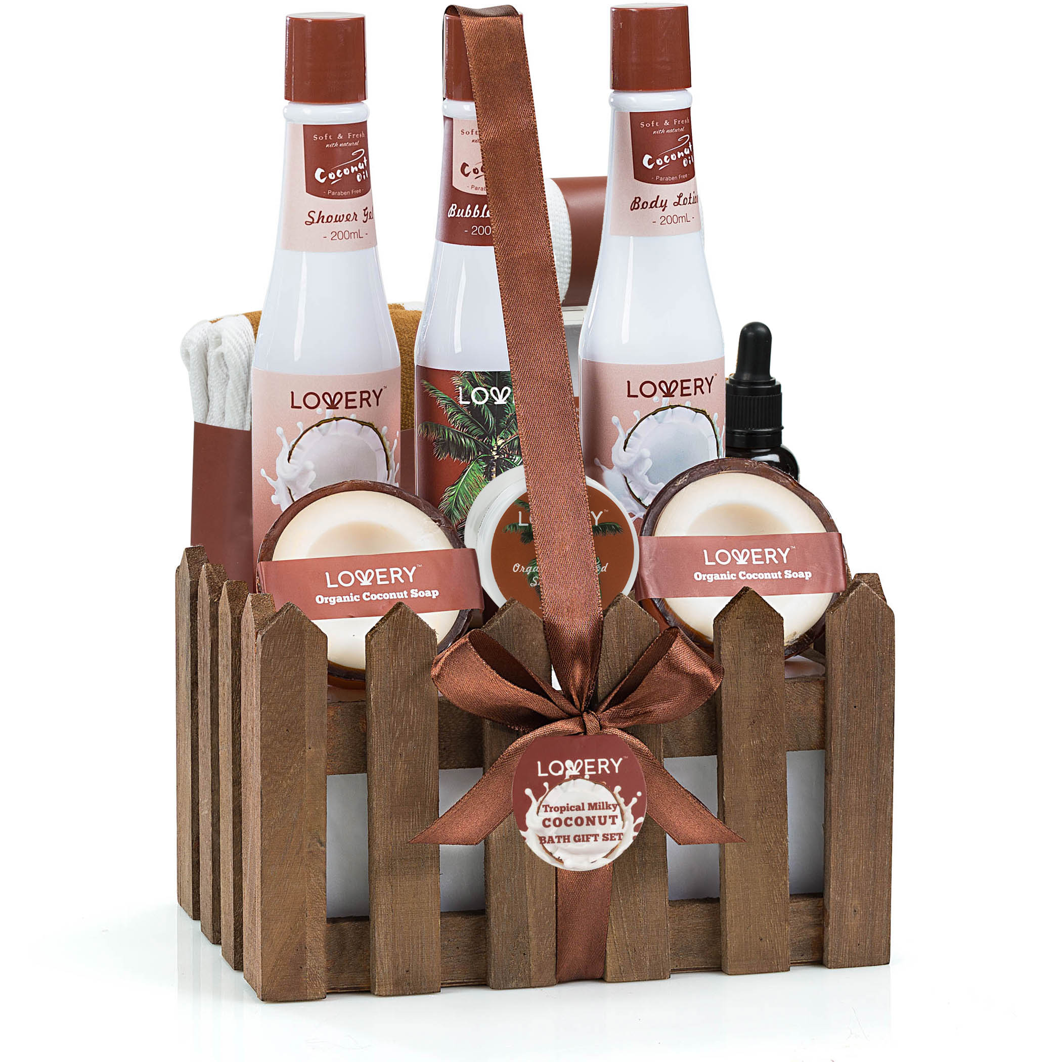 Lovery Organic Spa Gift Basket In Heavenly Coconut Scent - Deluxe 16 Pc
