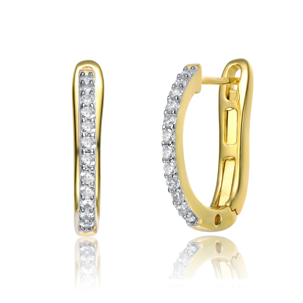 RG 14k Yellow Gold Plated with Cubic Zirconia U-Shaped J-Hoop Latch Back Earrings