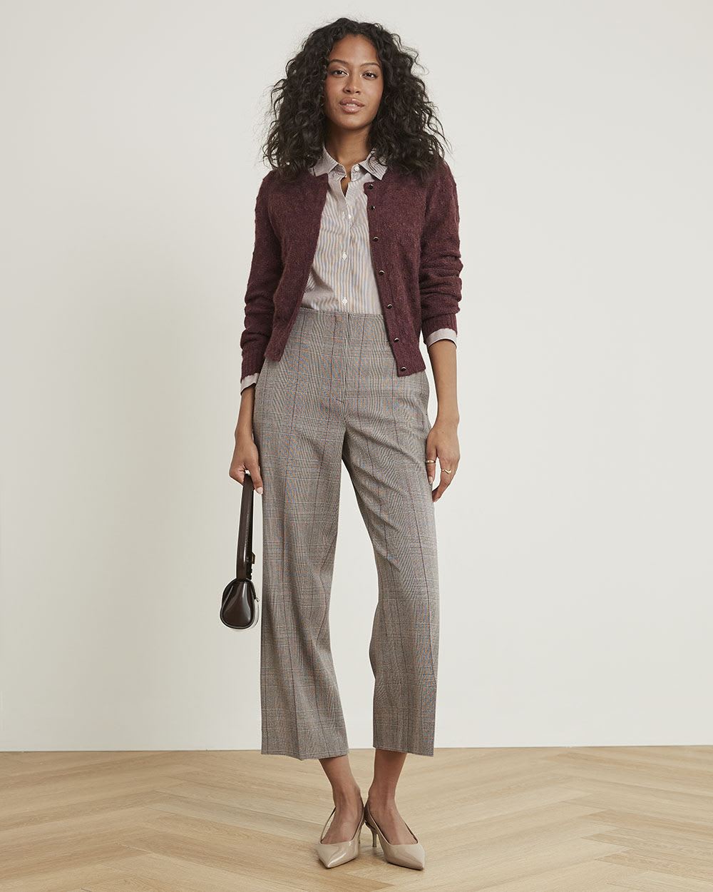 Long-Sleeve Crew-Neck Cardigan with Fancy Stitches