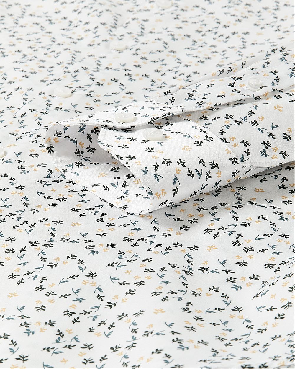 White Regular-Fit Dress Shirt with Micro Foliage Print