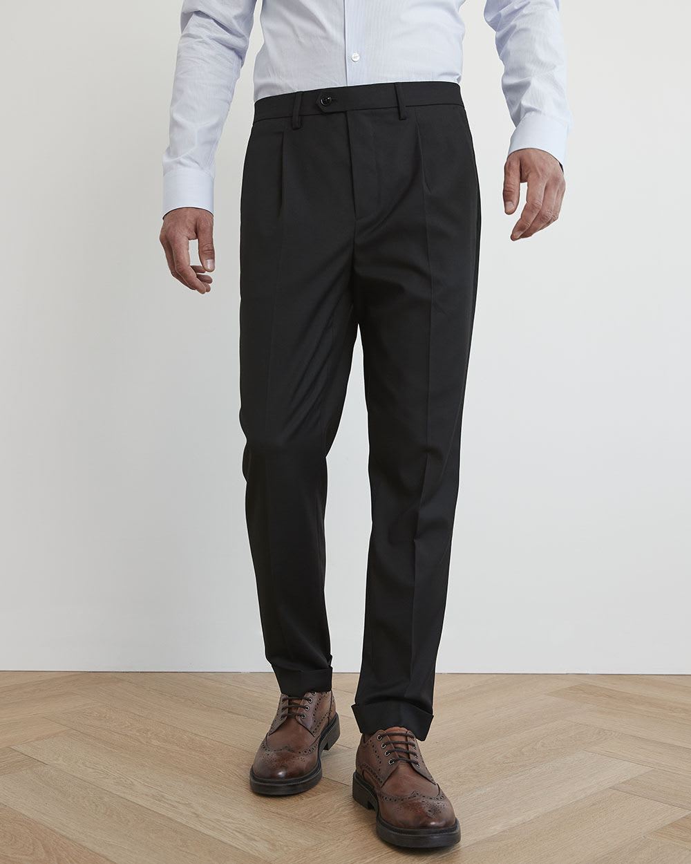 Pleated Solid Tapered-Leg City Pant