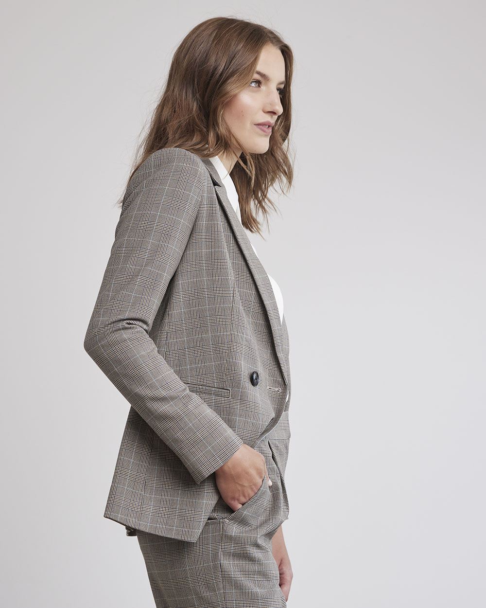 Relaxed One-Button Plaid Blazer