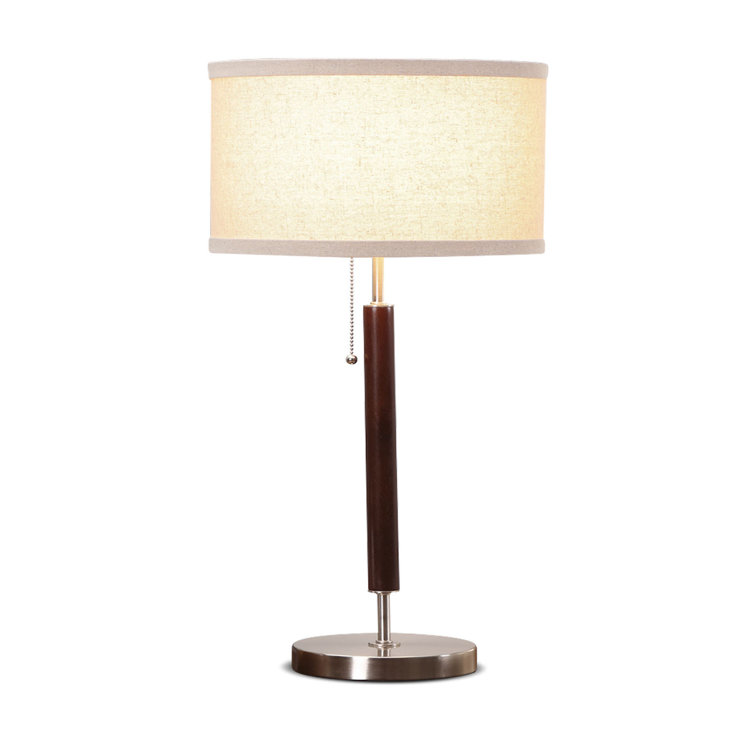 Carter Led Table Lamp With Drum Shade And Walnut Wood Finish