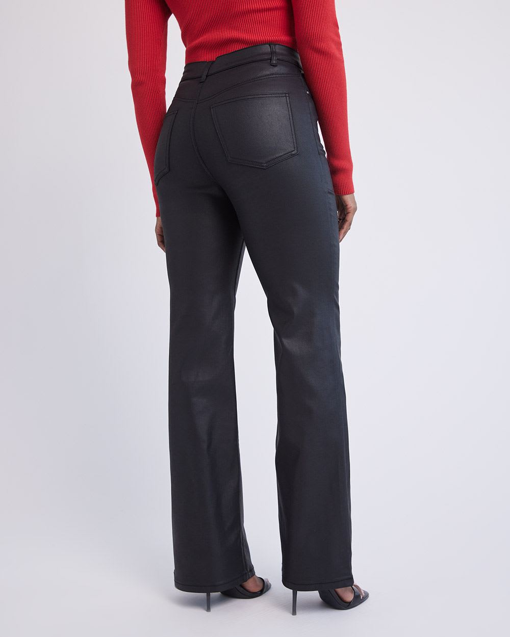 Flare-Leg High-Rise Black Coated Jeans