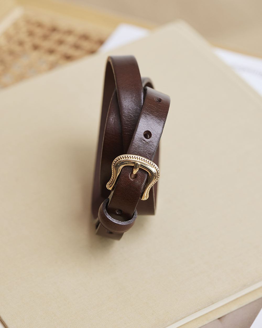 Thin Leather Belt with Western Buckle