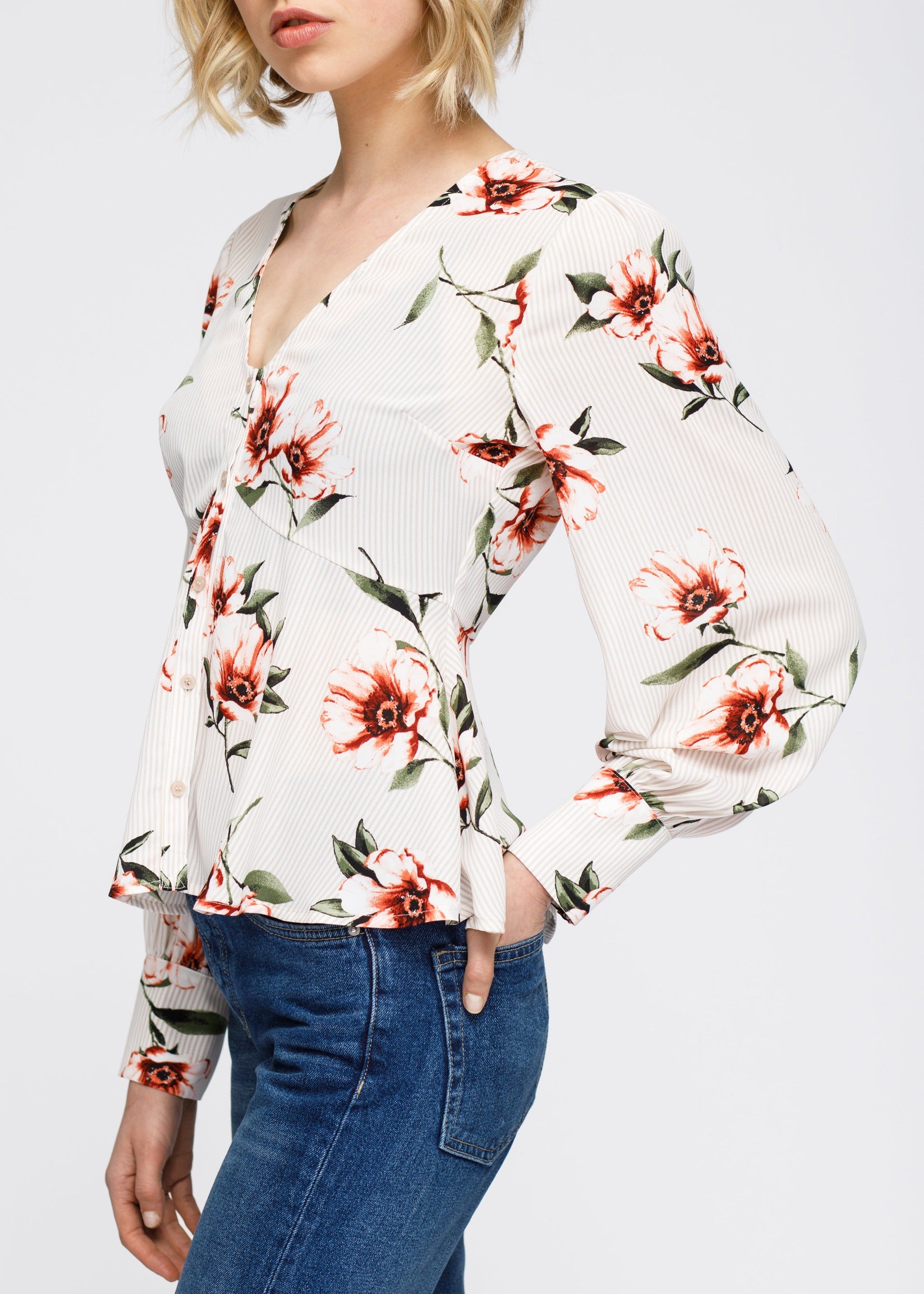 Nurode Rust Flower Empire Waist Peplum Blouse
