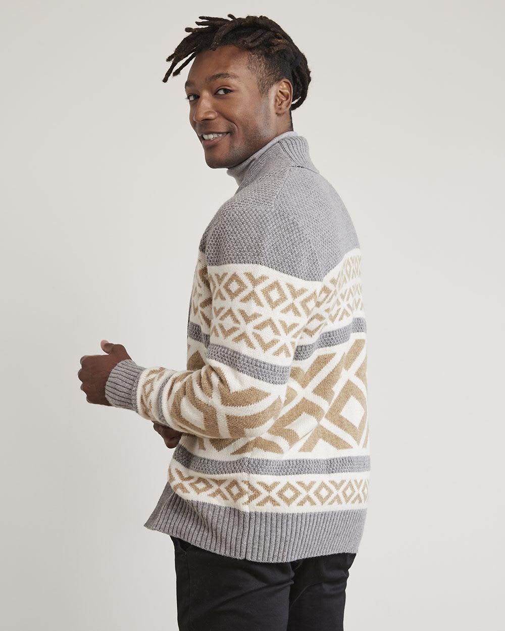 Shawl-Collar Cardigan with Fair-Isle Pattern
