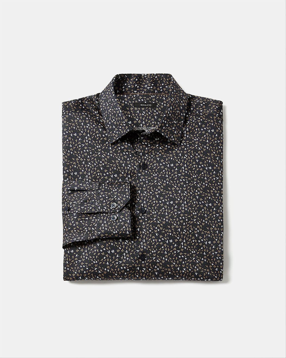 Tailored-Fit Dress Shirt with Micro Foliage Print