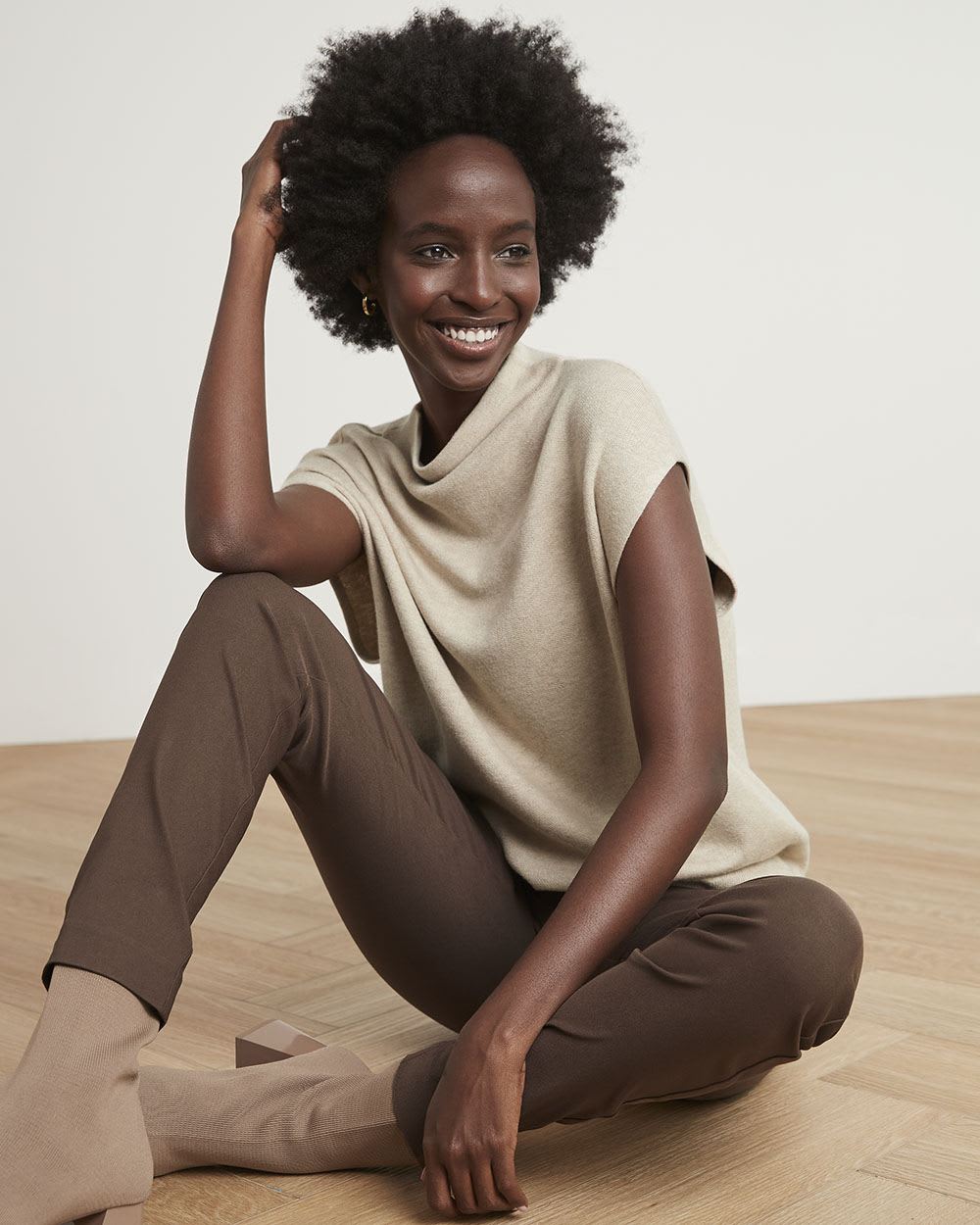 Sleeveless Funnel-Neck Sweater