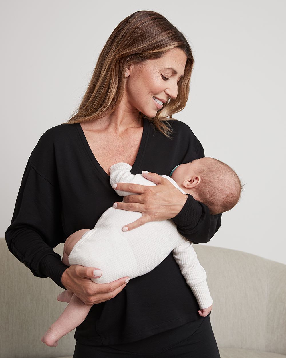 Long-Dolman-Sleeve Fleece Top with V Neckline - Thyme Maternity