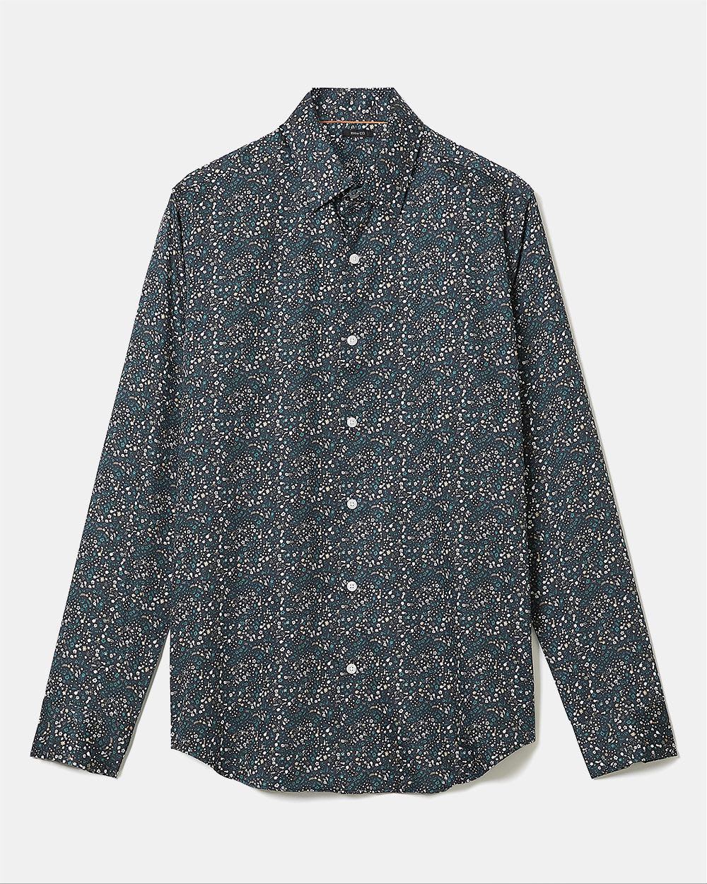Tailored-Fit Dress Shirt with Tiny Floral Pattern