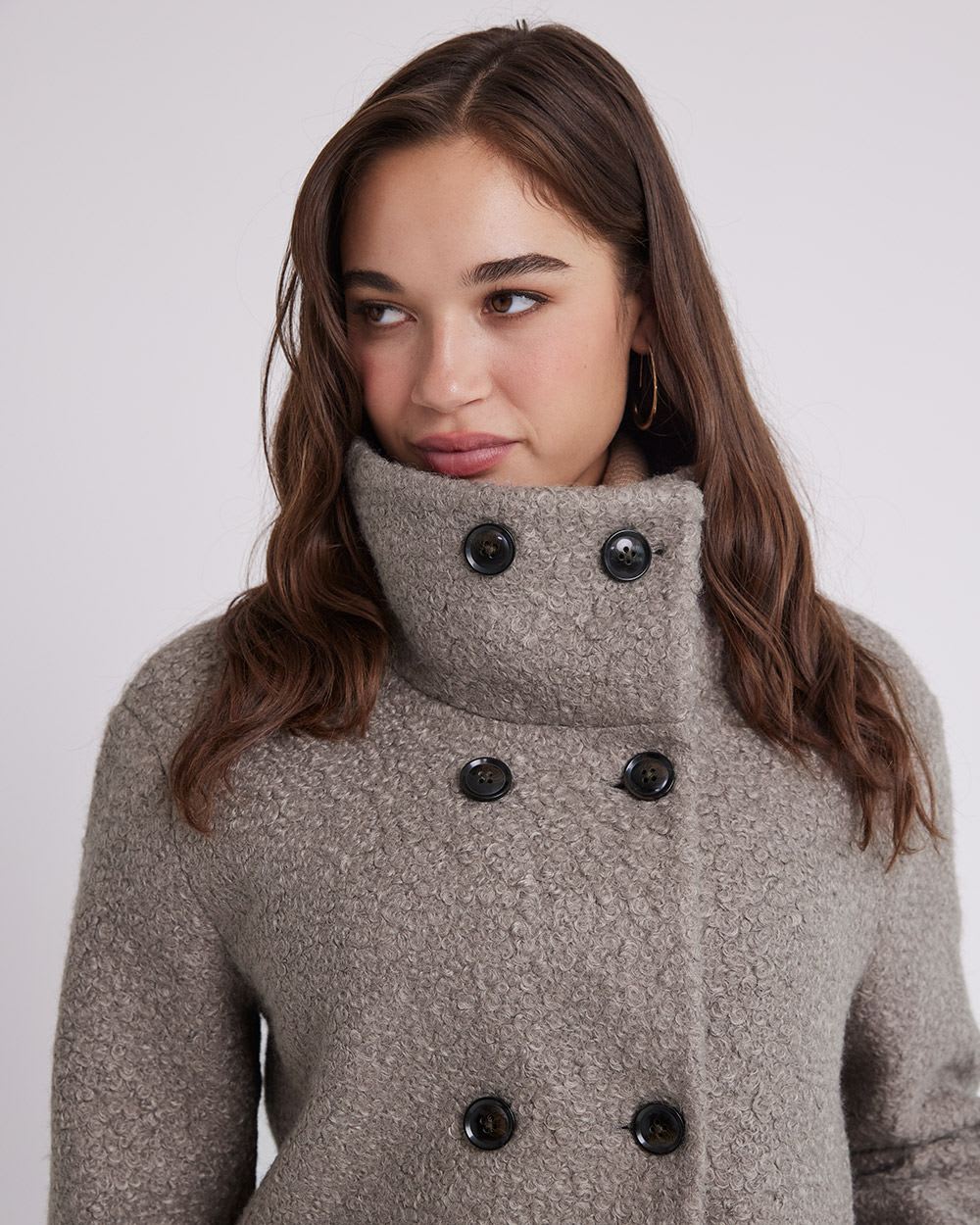 Classic Bouclé Coat with High Neckline