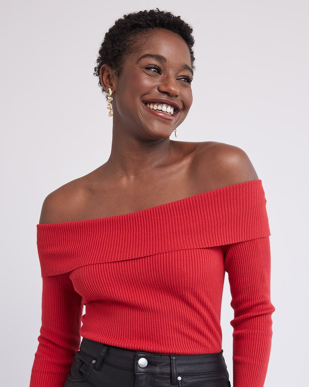 Off-the-Shoulder Long-Sleeve Fitted Top