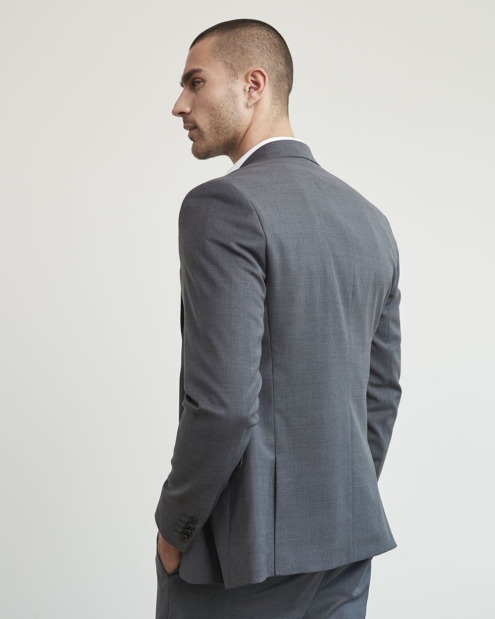 Tailored-Fit Dark Grey Wool Suit Blazer