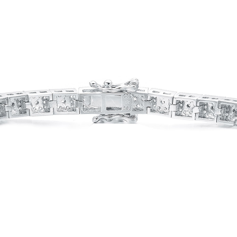 Sterling Silver White Gold Plating with Colored Baguette Cubic Zirconia Link Bracelet
